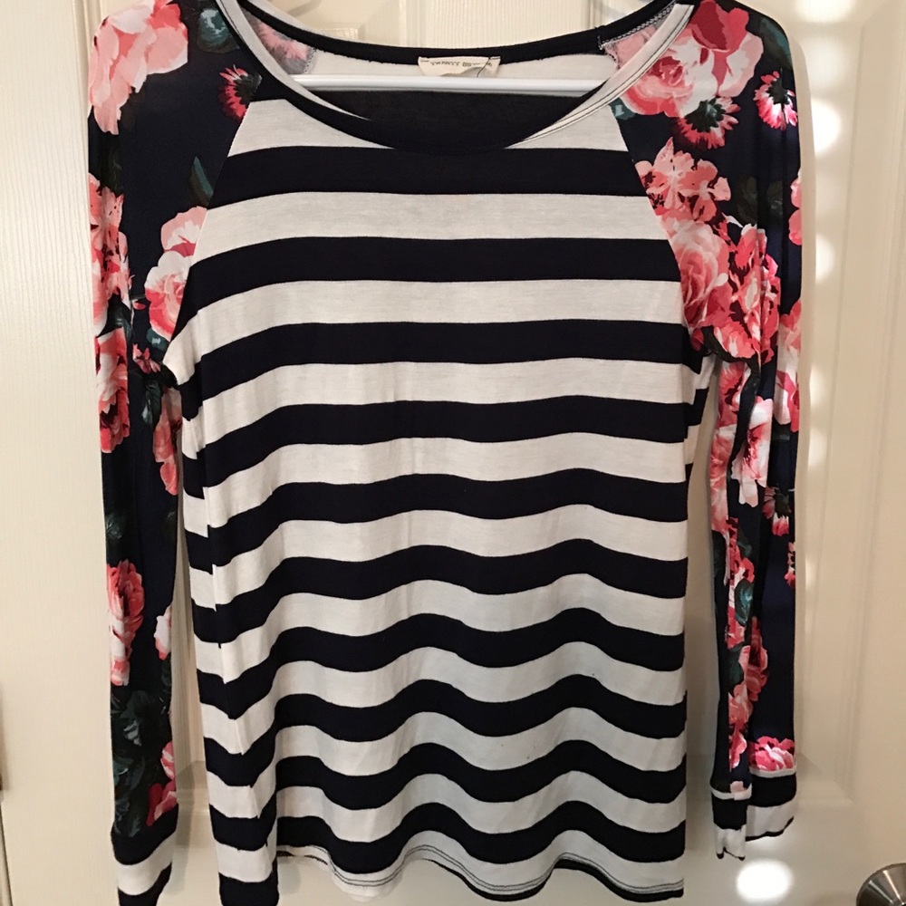 Floral/Striped Navy Long Sleeve